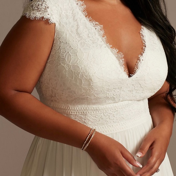 Lace Illusion Back Chiffon Tall Plus Wedding Dress by David’s Bridal - Picture 5 of 10